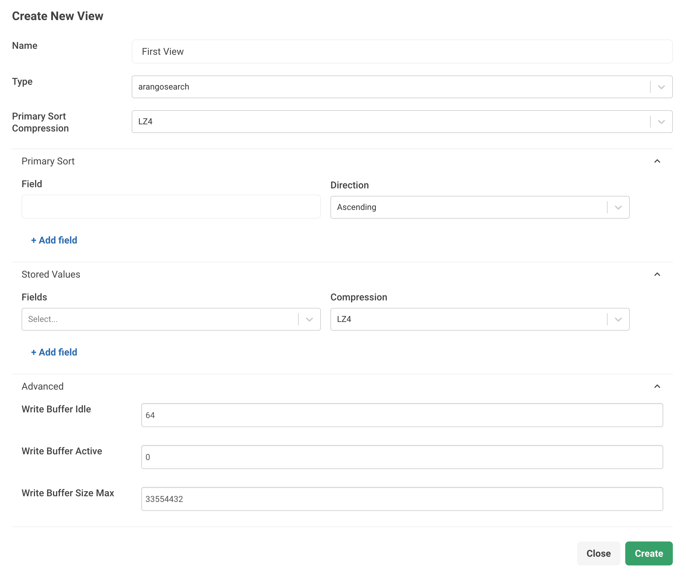 Create new arangosearch View